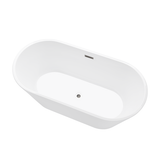 Vanity Art VA6815-NSW-BN 59 x 29.5 Freestanding Acrylic Soaking Bathtub - White/Brushed Nickel Trim