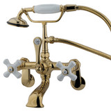 Kingston Brass Wall Mount Clawfoot Tub Filler Faucet with Hand Shower - Polished Brass CC59T2