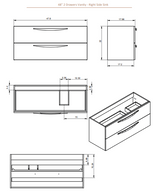 Lucena Bath Arco 70794 Wall Mounted 48" 2 Drawer Navy Vanity Cabinet Only, For Right Side Sink