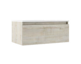 Lucena Box High Single Drawer Wall Mount Vanity - Sink on Right Side 40" W x 16" H x 18" D - Abedul Color