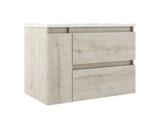 Lucena Box Two Drawer + One Door Wall Mount Vanity - Sink on Right Side 40" W x 22" H x 18" D - Abedul Color - 70720