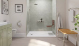 Healthcraft Invisia™ SerenaSeat™ 26 Inch Wide Pro Stainless Folding Shower Seat - Medium Stain , Brushed Stainless Frame - INV-WSFD-26-MEDIUM-BS