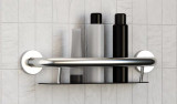 Healthcraft PLUS Shampoo Shelf + 16" Decorative Grab Bar, Two in One - Brushed Stainless