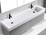 Madeli 60 Inch W x 18 Inch D Solid Surface Double Bowl Trough Sink & Countertop - Glossy White - XTU1845-60-200-WH