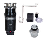 Mountain Plumbing Continuous Feed 3-Bolt Mount 3/4 HP Waste Disposer Kit - Stopper & Strainer - Air Switch - Trap - Extended Flange - For Single Sink - Brushed Stainless