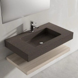 Lucena Bath Element 24" Ebano Brown Single Hole Stone Sink with Integrated Countertop