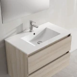 Lucena Flat Three-Hole Ceramic Sink With Integrated Countertop, Right Side Bowl - 48" Width - 80129-3