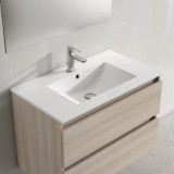 Lucena Flat Three-Hole Ceramic Sink With Integrated Countertop, Left Side Bowl - 48" Width - 80131-3