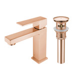 Fine Fixtures Square Bathroom Faucet With Pop-Up Drain - Single Hole - Rose Gold - FAD1RG