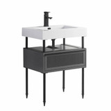 Fine Fixtures Dakota Vanity Cabinet 24 Inch Wide - Rock Grey With Black Hardware - DA24RG-DAH24BL-VEA2418W