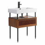 Fine Fixtures Dakota Vanity Cabinet 30 Inch Wide - Teak With Black Hardware - DA30TK-DAH30BL-VEA3018W