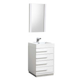 Blossom 005 24 01 A M Barcelona 24" Freestanding Bathroom Vanity with Sink & Mirror- Glossy White