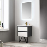 Blossom 019 24 01 C MT12 Berlin 24" Floating Bathroom Vanity With Ceramic Sink, Metal Legs - Glossy White & Glossy Grey