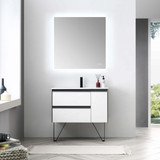 Blossom 019 36 01 C MT12 Berlin 36" Floating Bathroom Vanity With Ceramic Sink, Metal Legs - Glossy White & Glossy Grey