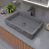 ALFI 24" x 16" Solid Concrete Chiseled Style Rectangular Above Mount Vessel Sink - ABCO24R