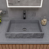 ALFI 24" x 16" Solid Concrete Chiseled Style Rectangular Above Mount Vessel Sink - ABCO24R