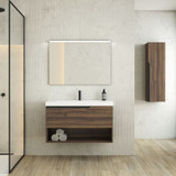Lucena Valencia Single Drawer + Shelf Wall Mount Vanity, Left Side Bow 40" W x 22" H x 18" D - Navy Colorl - 70409
