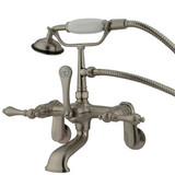 Kingston Brass Adjustable 3-3/8" - 10" Centers Wall Mount Clawfoot Tub Filler Faucet with Hand Shower - Satin Nickel