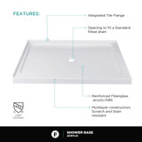 Fine Fixtures Acrylic Shower Base 60" X 36" White - Front And Left Double Threshold - SBA6036W-L