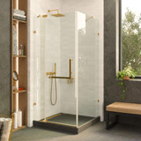 Fine Fixtures Frameless Square Shower Enclosure With Adjustable Door- 36" X 36" - Satin Brass - SDK36SB