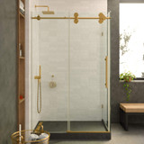 Fine Fixtures Sliding Frameless Rectangle Shower Enclosure - 48" X 36 - Satin Brass - SER1-48SB