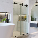 Fine Fixtures Sliding Frameless Shower Door- 48" X 74" - Black Hardware - SDS1-48BL