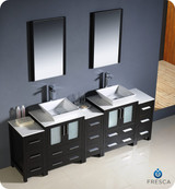 Fresca Torino FVN62-72ES-VSL 84" Espresso Modern Double Sink Bathroom Vanity Cabinet w/ 3 Side Cabinets & Vessel Sinks - Espresso