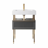 Fine Fixtures DA24RG Dakota Vanity Cabinet 24 Inch Wide - Rock Grey With Satin Brass Hardware