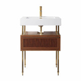 Fine Fixtures Dakota Vanity Cabinet 24 Inch Wide - Teak With Satin Brass Hardware - DA24TK-DAH24SB-VEA2418W