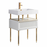 Fine Fixtures Dakota Vanity Cabinet 24 Inch Wide - White With Satin Brass Hardware - DA24WH-DAH24SB-VEA2418W