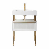 Fine Fixtures Dakota Vanity Cabinet 24 Inch Wide - White With Satin Brass Hardware - DA24WH-DAH24SB-VEA2418W