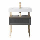Fine Fixtures Dakota Vanity Cabinet 30 Inch Wide - Rock Grey With Satin Brass Hardware - DA30RG-DAH30SB-VEA3018W