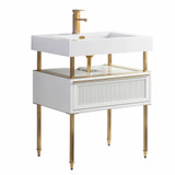 Fine Fixtures Dakota Vanity Cabinet 30 Inch Wide - White With Satin Brass Hardware - DA30WH-DAH30SB-VEA3018W