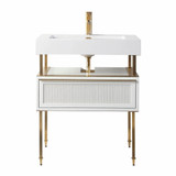 Fine Fixtures DA30WH Dakota Vanity Cabinet 30 Inch Wide - White With Satin Brass Hardware