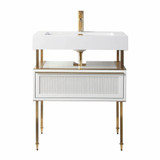 Fine Fixtures Dakota Vanity Cabinet 30 Inch Wide - White With Satin Brass Hardware - DA30WH-DAH30SB-VEA3018W