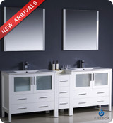 Fresca Torino FVN62-361236WH-UNS 84" White Modern Double Sink Bathroom Vanity Cabinet w/ Side Cabinet & Undermount Sinks - White