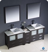 Fresca Torino FVN62-361236ES-VSL 84" Espresso Modern Double Sink Bathroom Vanity Cabinet w/ Side Cabinet & Vessel Sinks - Espresso