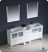 Fresca Torino FVN62-301230WH-UNS 72" White Modern Double Sink Bathroom Vanity Cabinet w/ Side Cabinet & Undermount Sinks - White