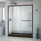 Dreamline DL-6971CLR88-06 Infinity-Z 32 inch D x 60 inch W x 74 3/4 inch H Semi-Frameless Sliding Clear Shower Door in Oil Rubbed Bronze with Right Drain Black Shower Base Kit