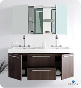 Fresca FVN8013GO Wall Mount 54" Double Sink Bathroom Vanity Cabinet & Faucets & Mirror Medicine Cabinet - Gray Oak - Opulento