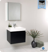 Fresca FVN8006BW 23'' W Bathroom Vanity Cabinet , White Sink & Faucet & Mirror Medicine Cabinet - Wall Mounted - Black