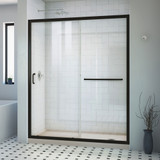 Dreamline DL6971CLR-22-09 Infinity-Z 32 inch D x 60 inch W x 74 3/4 inch H Semi-Frameless Sliding Clear Shower Door in Matte Black with Right Drain Biscuit Shower Base Kit