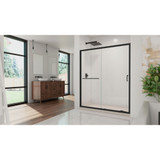 Dreamline DL6972CLR-22-09 Infinity-Z 34 inch D x 60 inch W x 74 3/4 inch H Semi-Frameless Sliding Clear Shower Door in Matte Black with Right Drain Biscuit Shower Base Kit