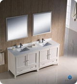 Fresca FVN20-3636AW 72" Antique White Traditional Double Sink Bathroom Vanity Cabinet w/ 2 Mirrors