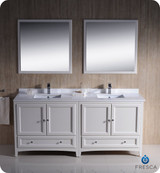Fresca FVN20-3636AW 72" Antique White Traditional Double Sink Bathroom Vanity Cabinet w/ 2 Mirrors