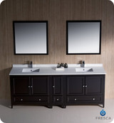 Fresca FVN20-361236ES 84" Espresso Traditional Double Sink Bathroom Vanity Cabinet w/ Side Cabinet & 2 Mirrors