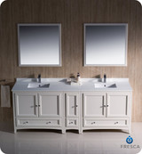 Fresca FVN20-361236AW 84" Antique White Traditional Double Sink Bathroom Vanity Cabinet w/ Side Cabinet & 2 Mirrors