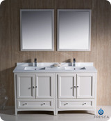 Fresca FVN20-3030AW 60" Antique White Traditional Double Sink Bathroom Vanity Cabinet w/ 2 Mirrors