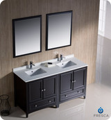 Fresca FVN20-3030ES 60" Espresso Traditional Double Sink Bathroom Vanity Cabinet w/ 2 Mirrors