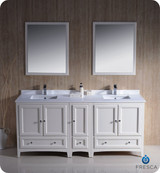 Fresca FVN20-301230AW 72" Antique White Traditional Double Sink Bathroom Vanity Cabinet w/ Side Cabinet & 2 Mirrors